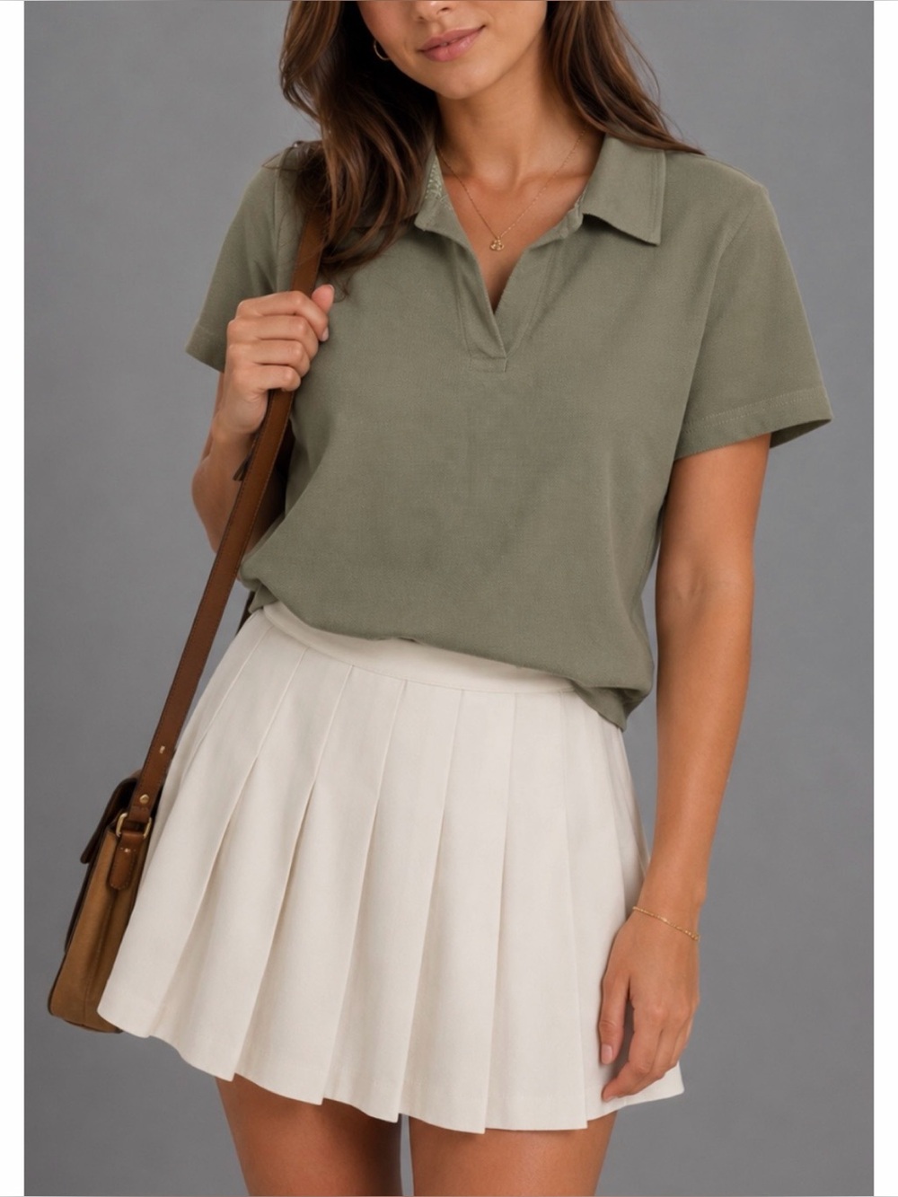 CAMUS • Olive Green Short Sleeve Polo Shirt, M